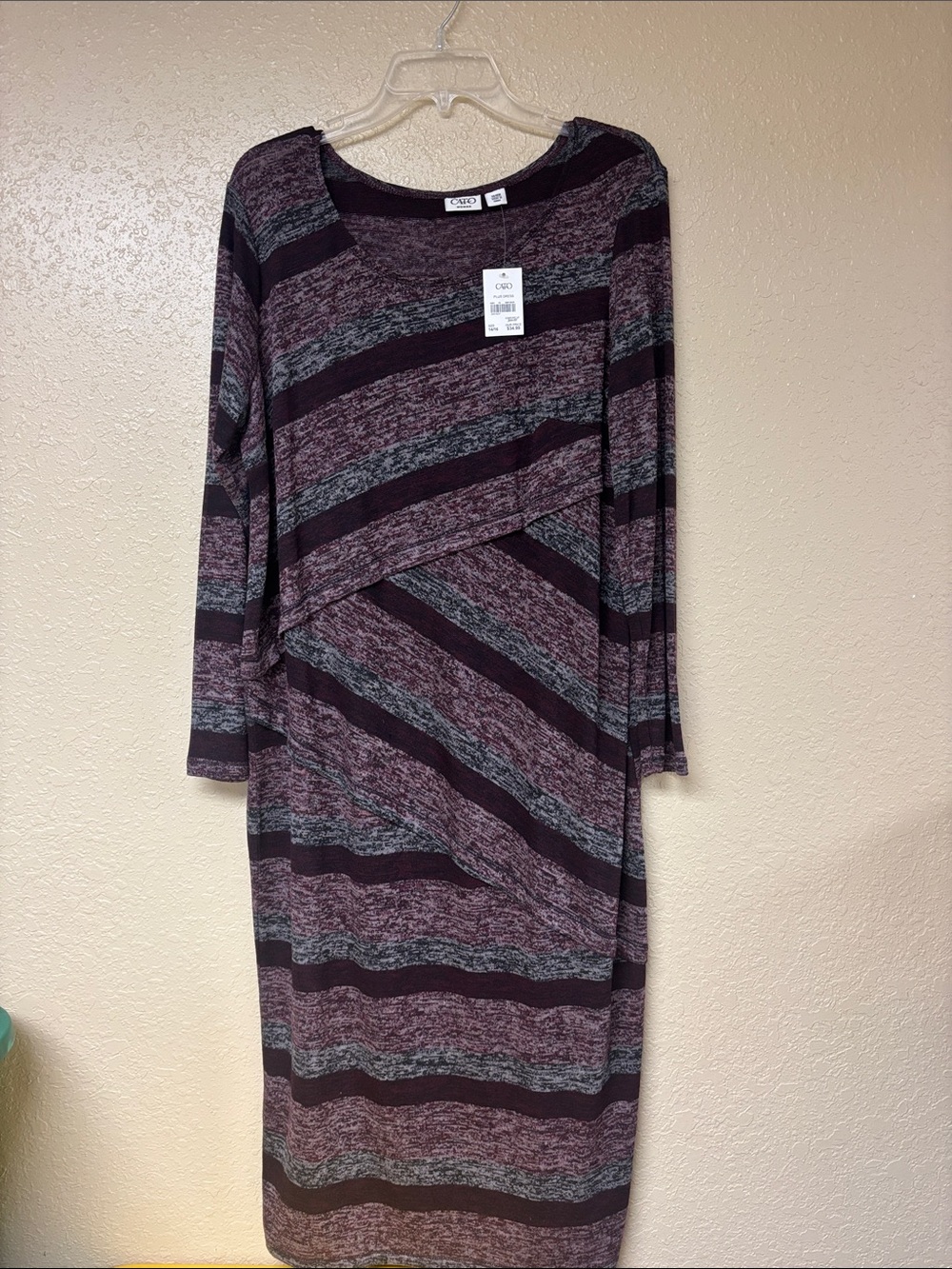 Cato Long Sleeve Striped Knit Midi Dress - Plum and Gray